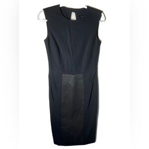 Monika Chiang Charcoal MIDI Dress with Leather Paneling Body con Low Back Sz 00